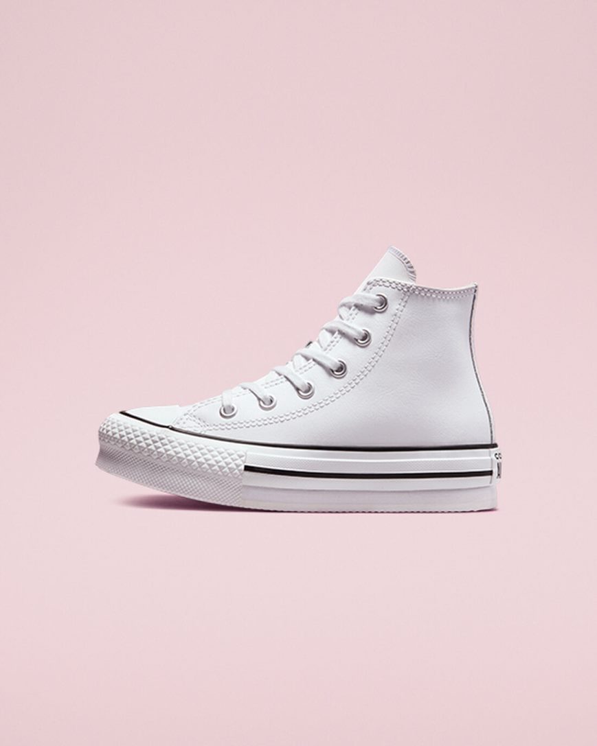 Chlapecké Boty Na Platformy Converse Chuck Taylor All Star Lift Læder Vysoké Bílé Béžový Bílé Černé | CZ PO31U49